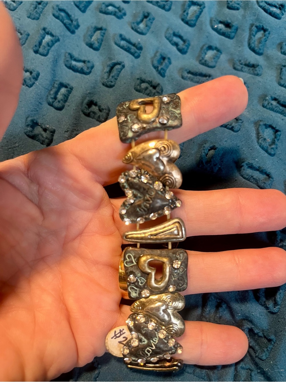 Vintage Black Chico's Two-Tone Heart Accent Stretch Bracelet in Gold and Silver